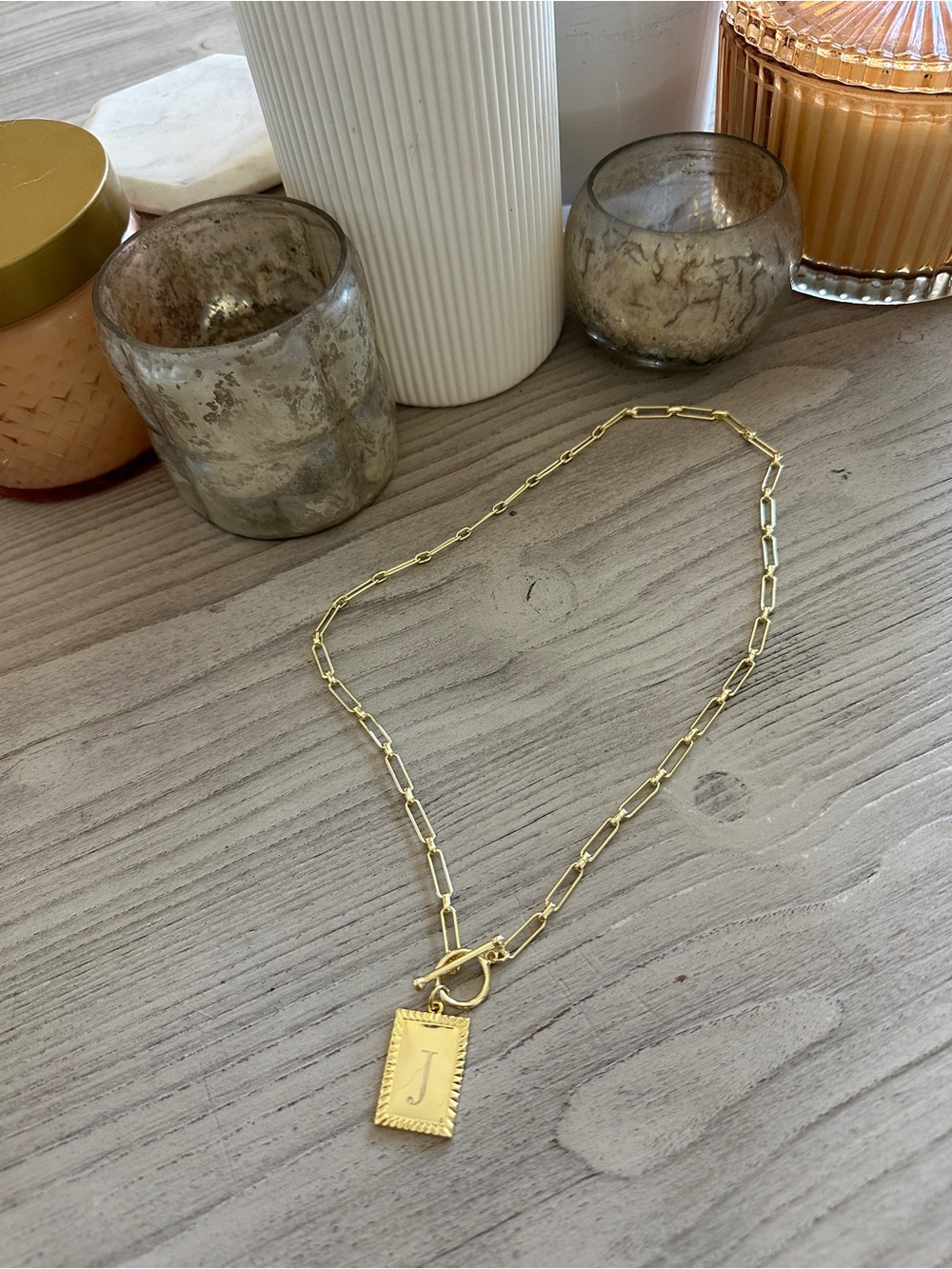Uncommon James Gold Rectangular Pendant with engraved letter J Necklace SOLD OUT